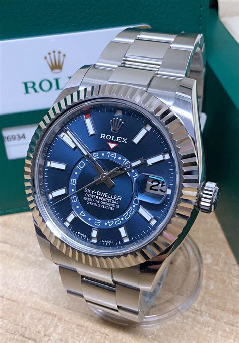 stainless steel rolex sky dweller blue